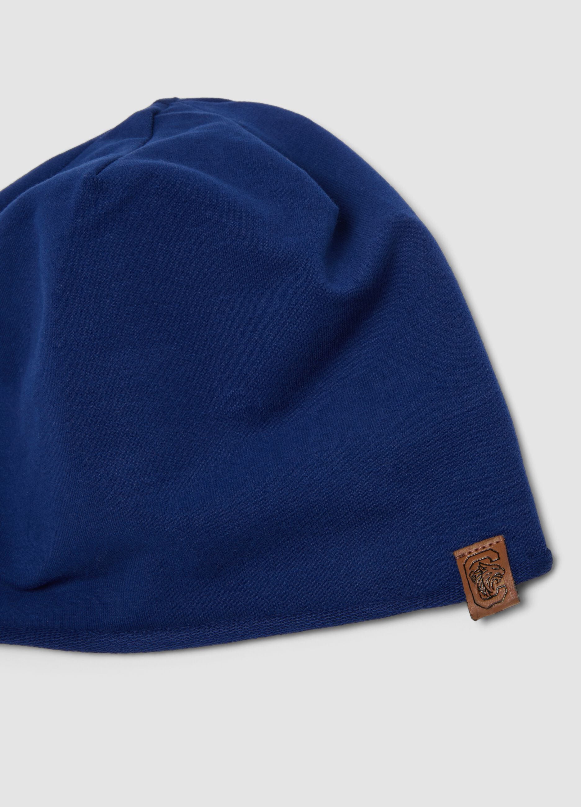 Blue beanie hat in stretch organic cotton jersey for boys
