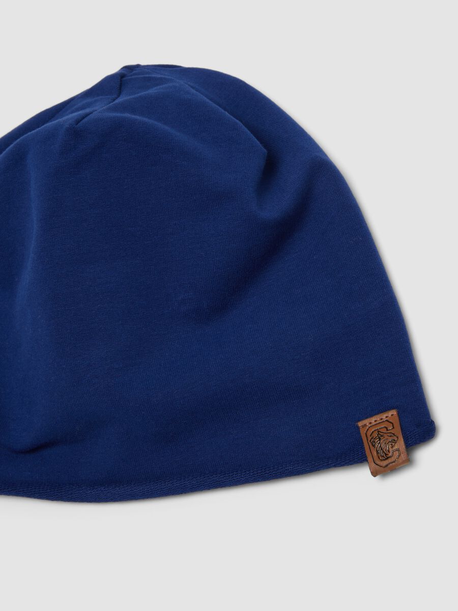 Blue beanie hat in stretch organic cotton jersey for boys_1