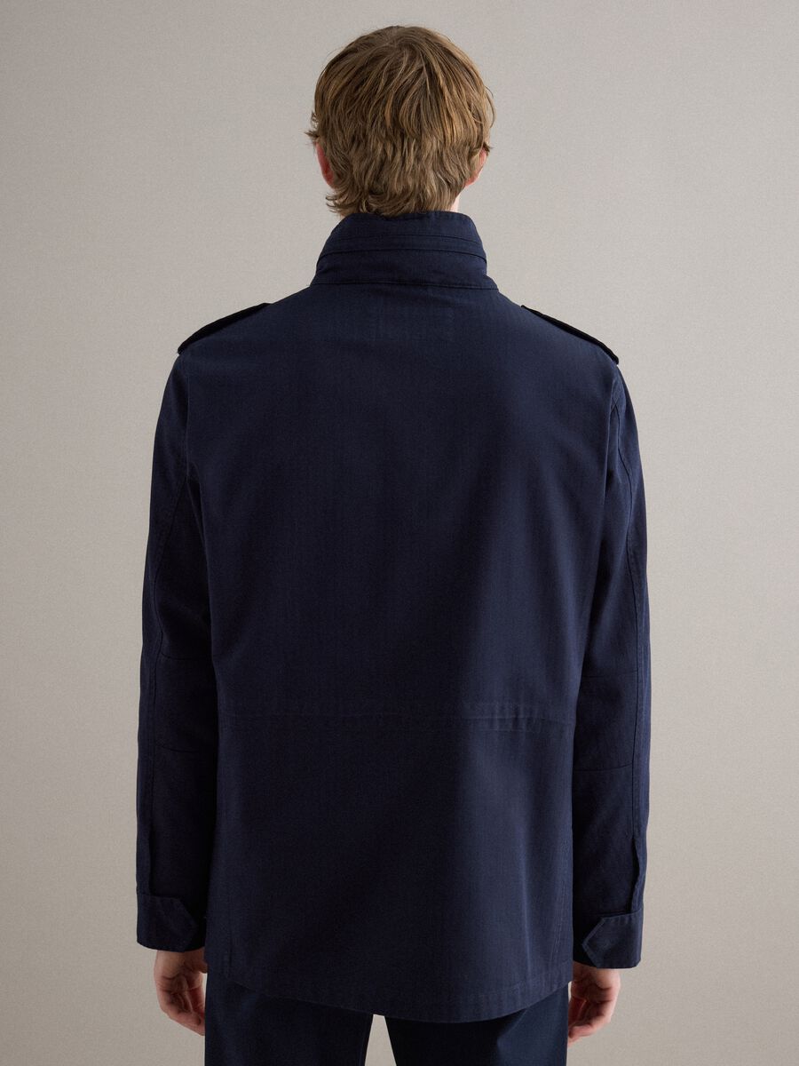 Blue cotton parka jacket regular fit with pockets and zip_3