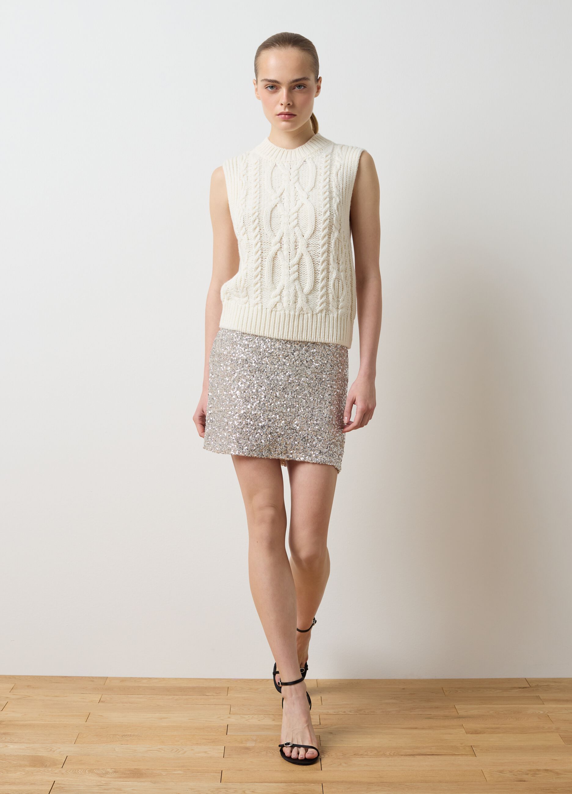 Beige Miniskirt with Sequins