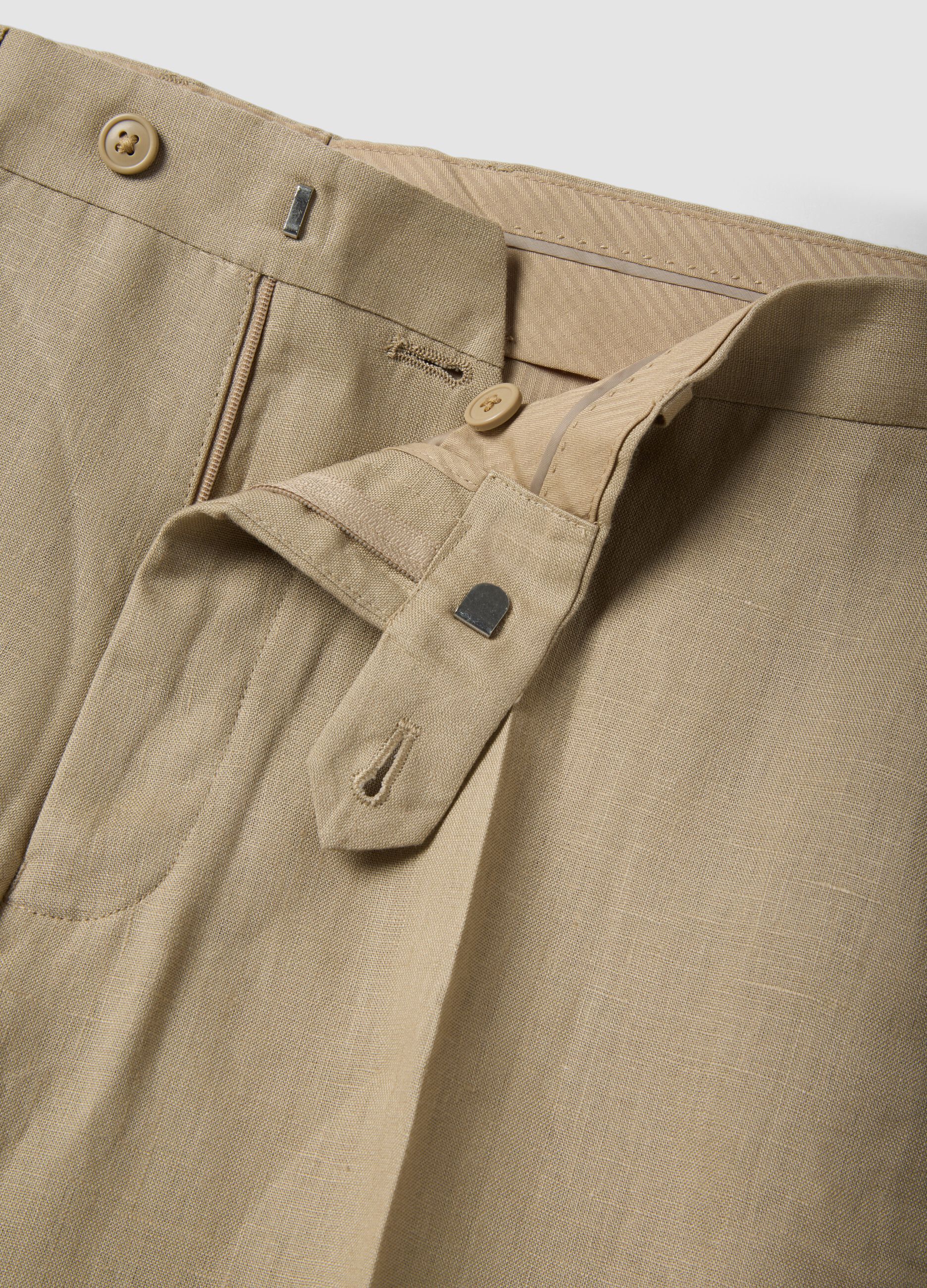Beige Slim-Fit-Hose aus reinem Leinen