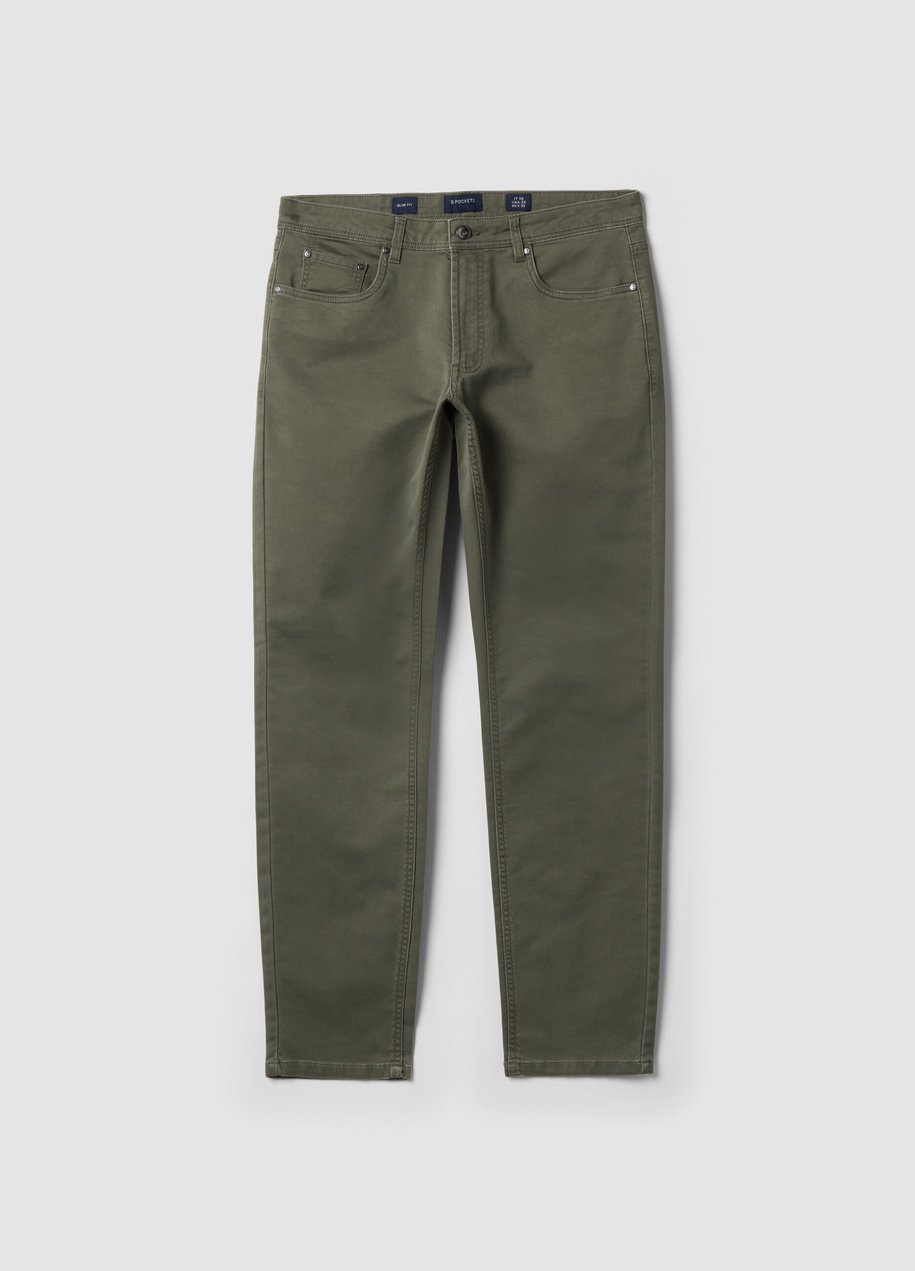 Gr&uuml;ne Slim-Fit-Hose aus elastischem Baumwoll-Dobby