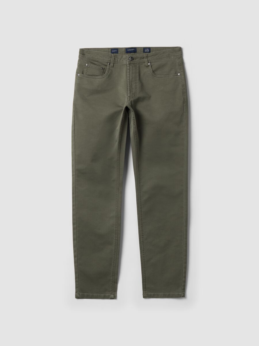 Green slim-fit stretch cotton dobby trousers_4