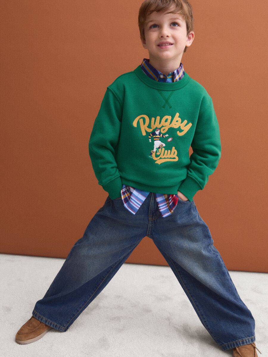 Oversized green sweatshirt in pure organic cotton with college print_0