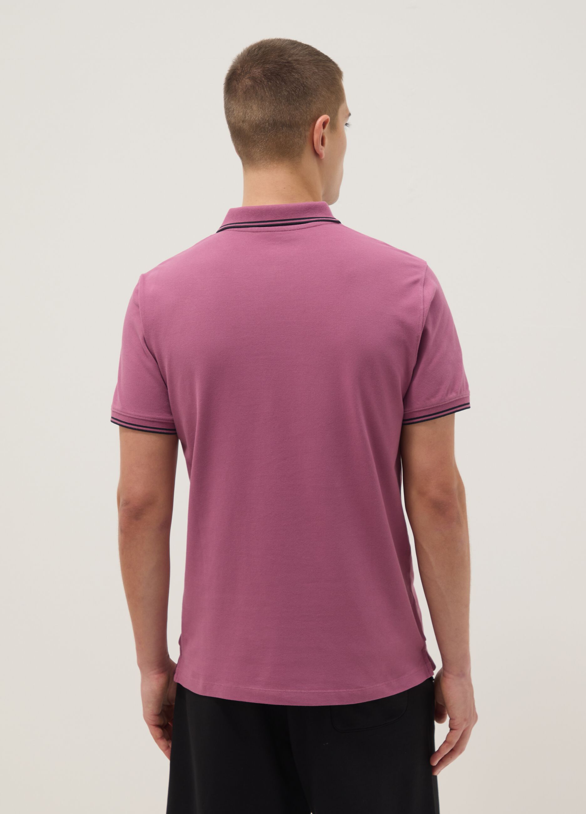 Purple stretch cotton polo shirt, regular fit