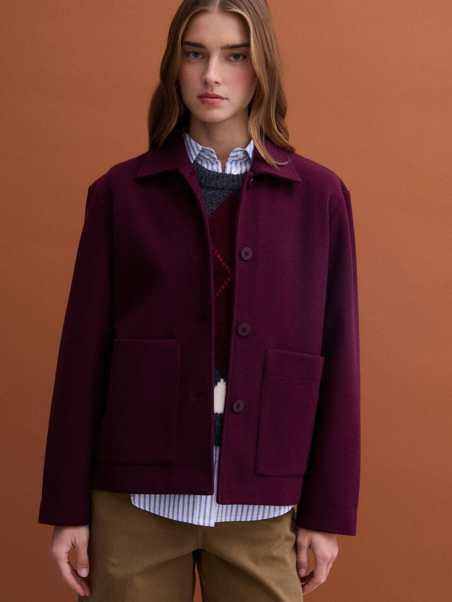 Burgundy red viscose-blend jacket with crew neck, regular fit_1