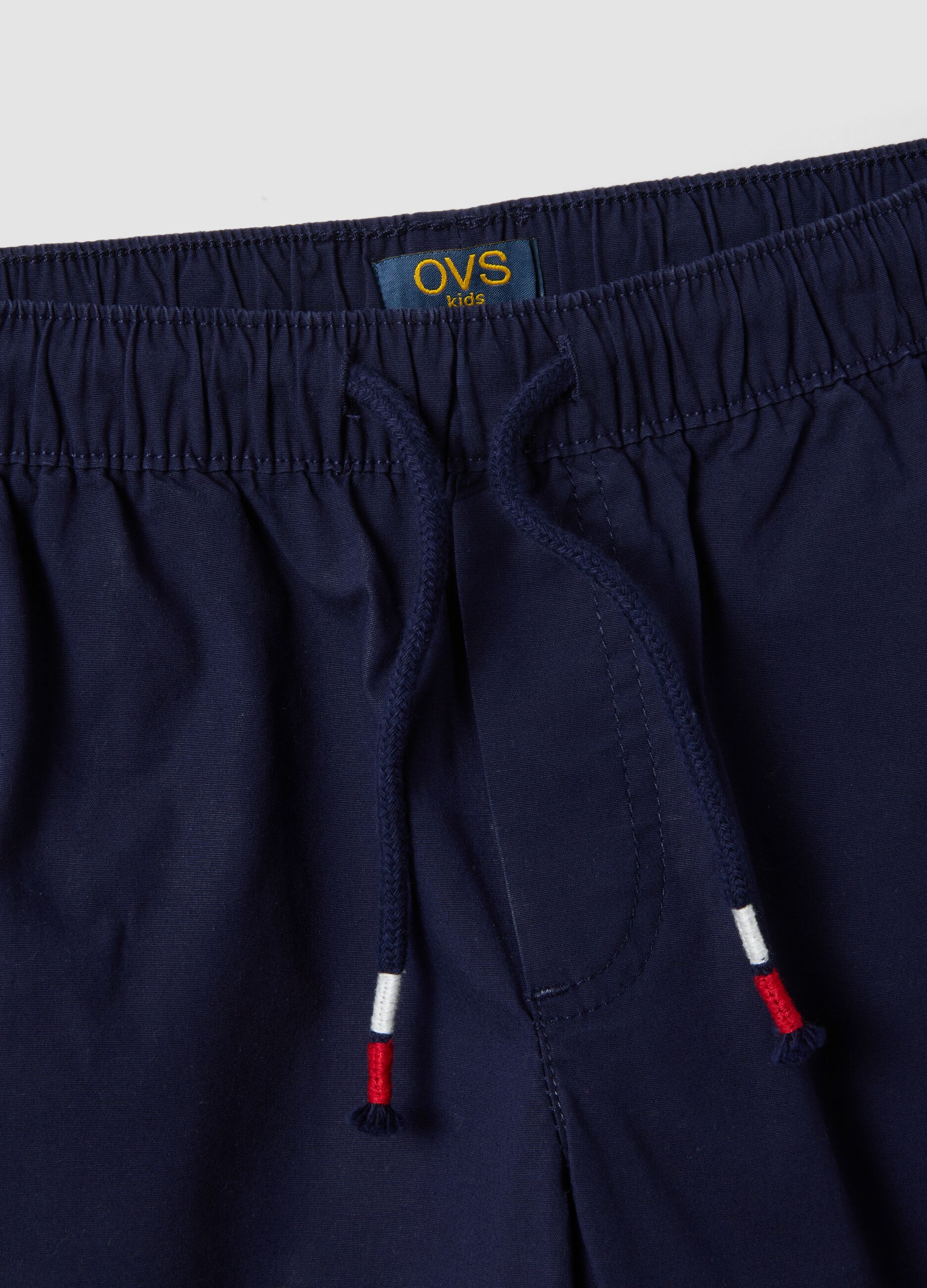 Blue stretch cotton shorts with elasticated waistband