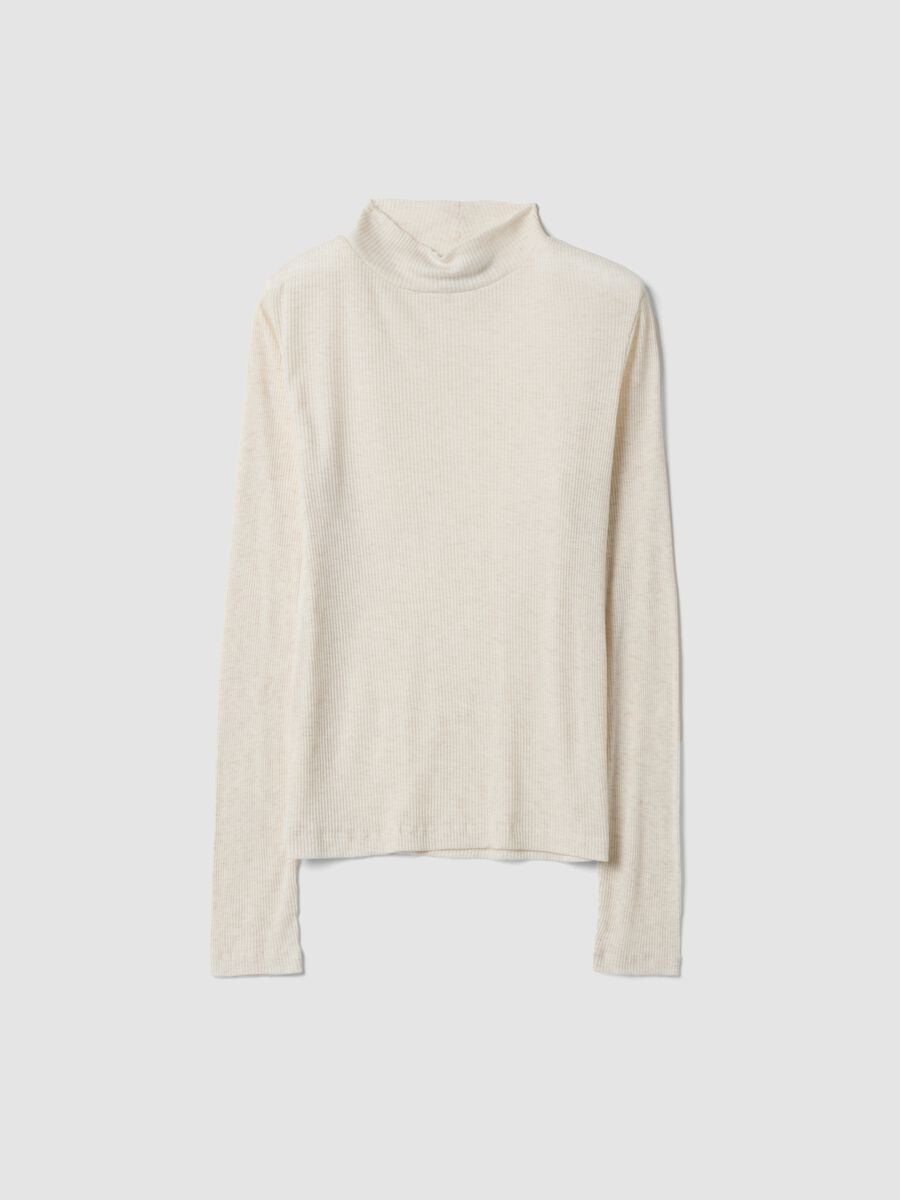 White ribbed Tencel&trade; Lyocell and wool blend T-shirt, regular fit_0