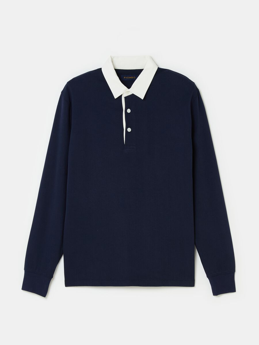 Long-sleeved polo shirt with contrasting collar_3