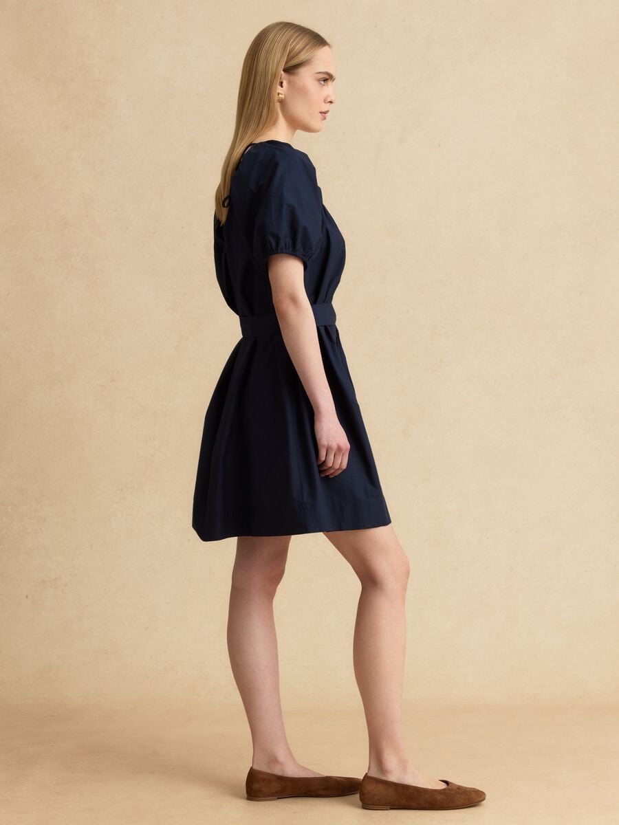 Blue pure cotton mini dress with belt_1