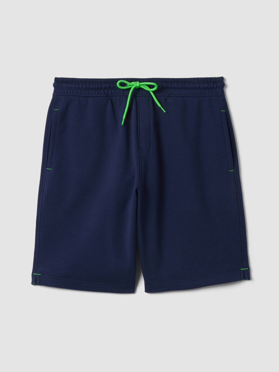 Blue cotton-blend Bermuda shorts with elasticated waistband_4