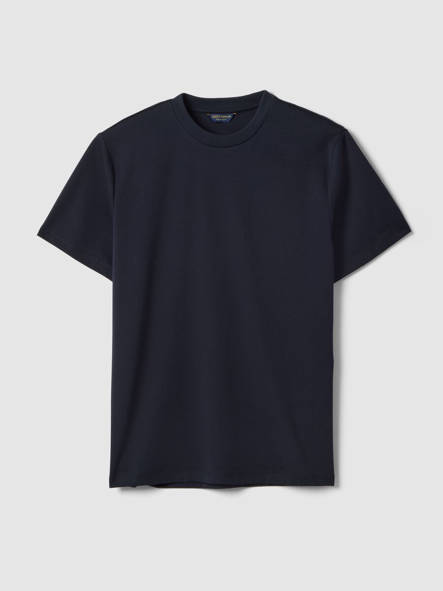 Blue pure cotton crew neck T-shirt, regular fit_4