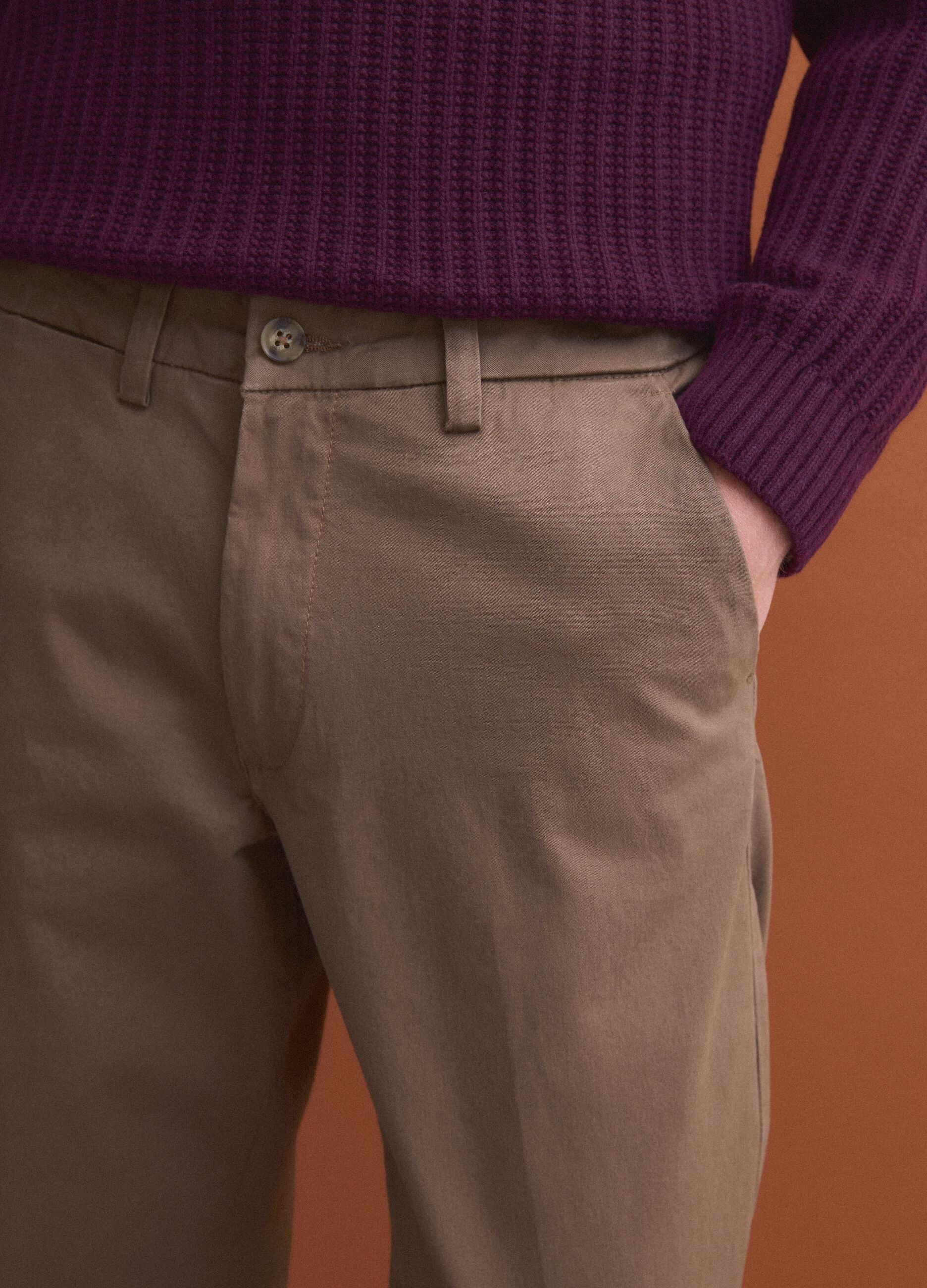 Brown regular-fit stretch cotton twill chino trousers