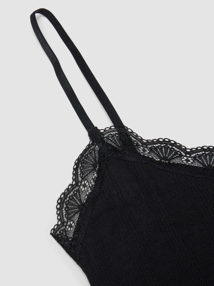 Black stretchy modal tank top regular fit with lace_1