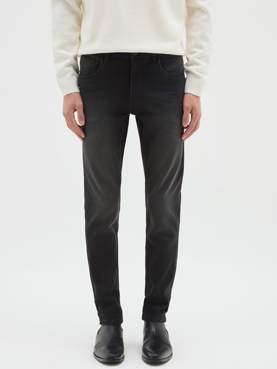 Black denim jeans in cotton blend skinny fit_1