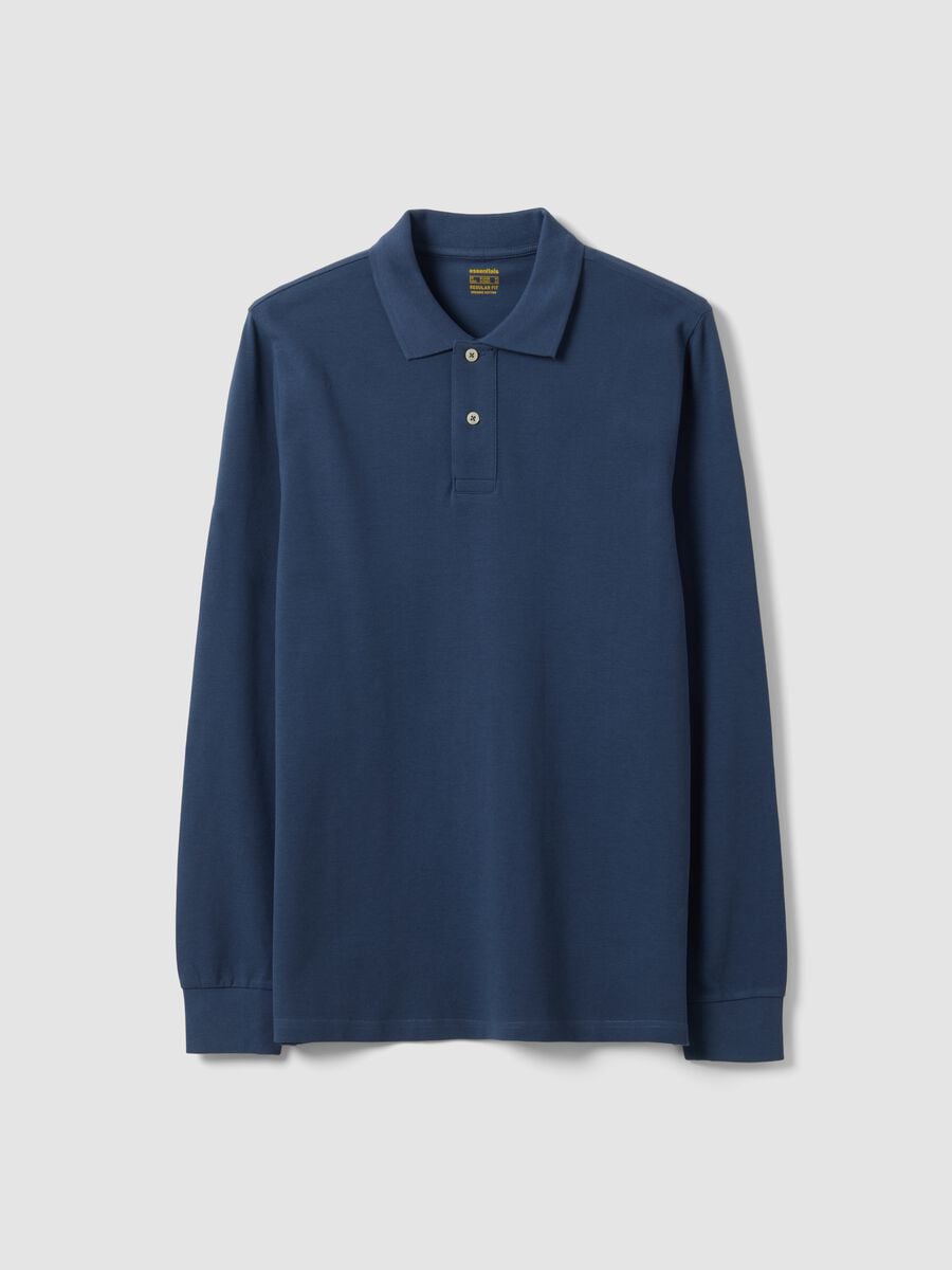 Blue long-sleeve organic cotton piqu&eacute; polo shirt, regular fit_4
