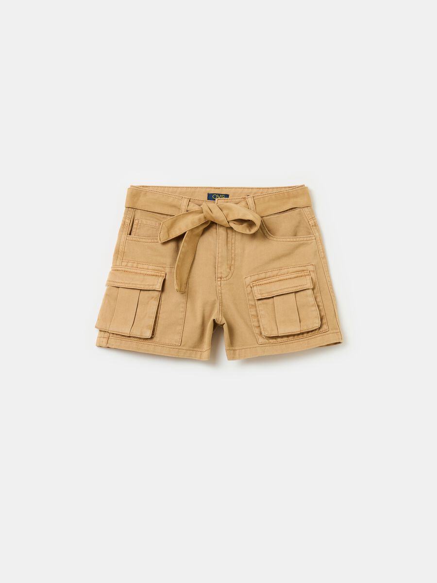 Shorts cargo in cotone con cintura_0
