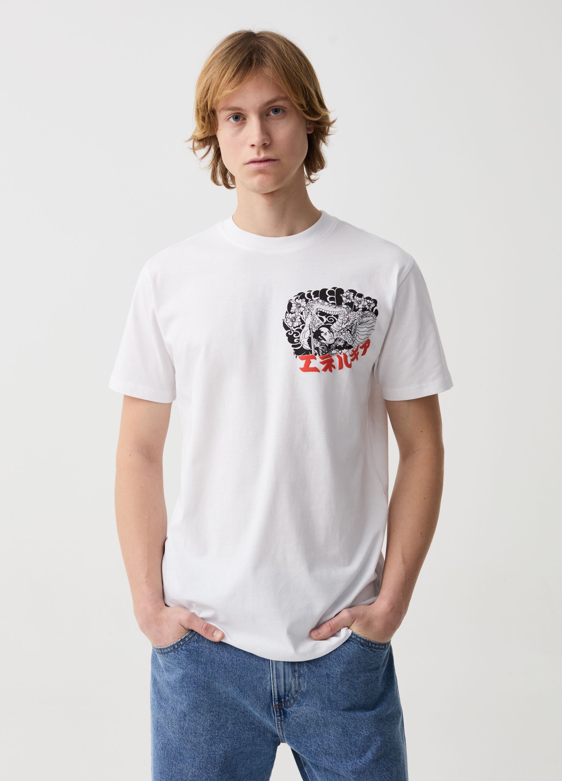 Cotton T-shirt with Japanese print