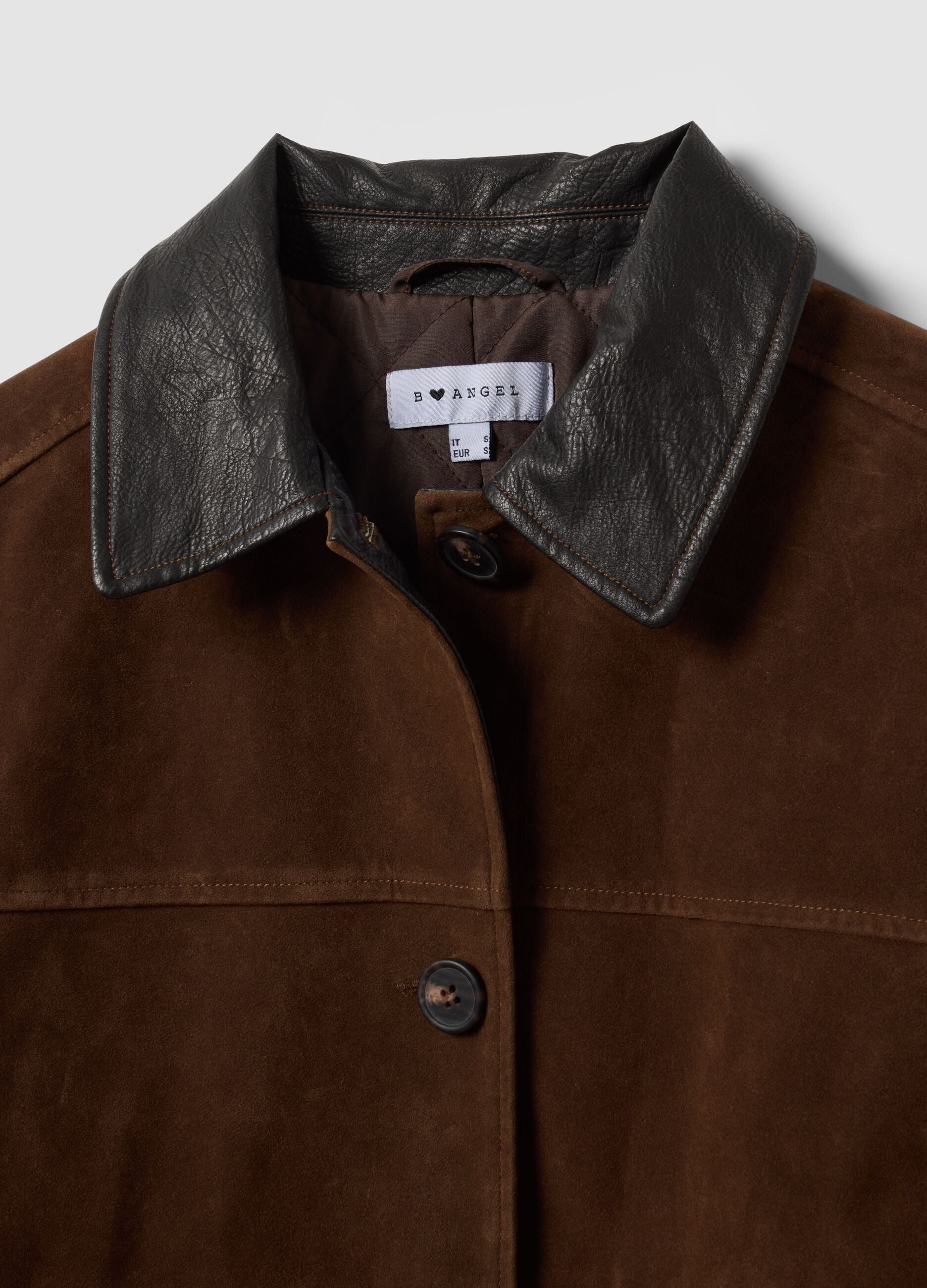 Shacket castanha regular fit com colarinho em contraste