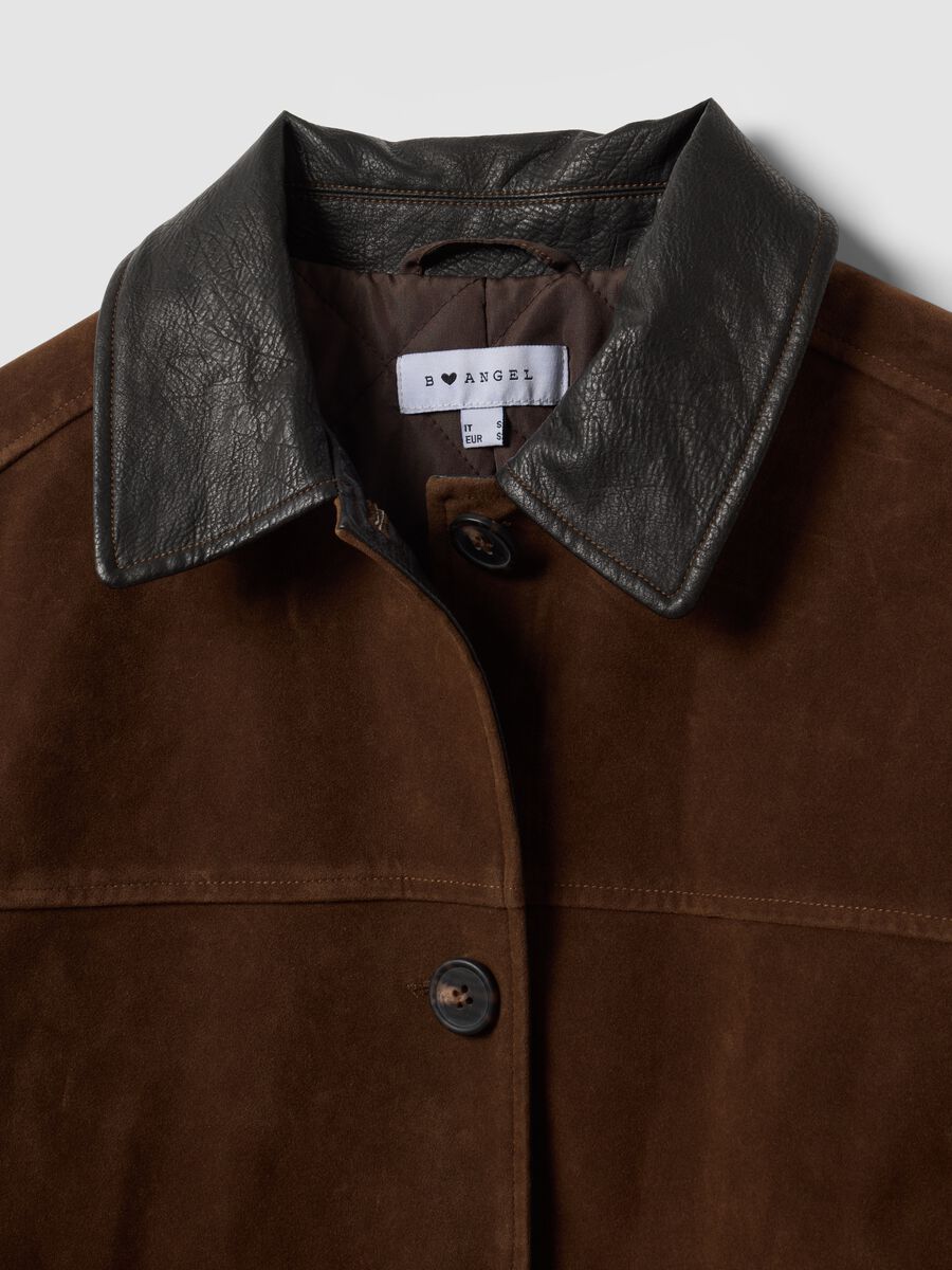 Brown regular-fit shacket with contrast collar_5