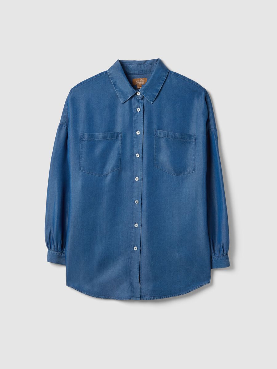 Maternity shirt in pure blue lyocell regular fit with buttons_4
