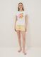 Shorts pigiama giallo in puro cotone con stampe limoni e coulisse rosa_0