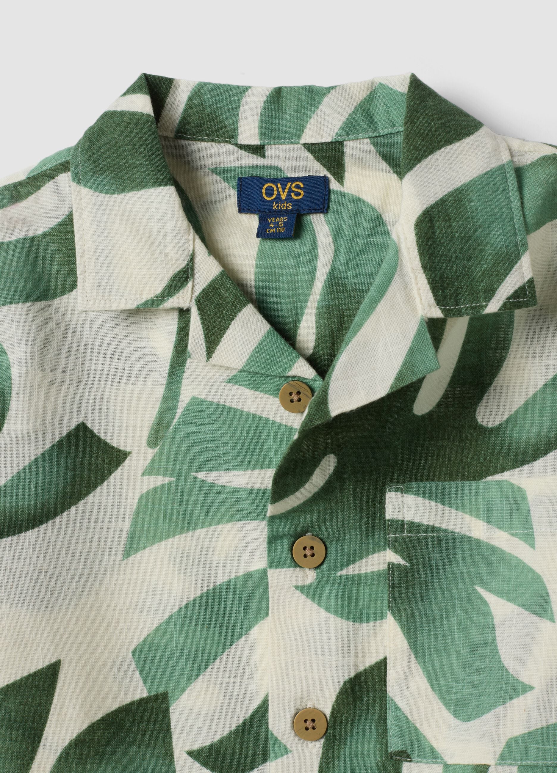 Green pure cotton shirt with tropical print