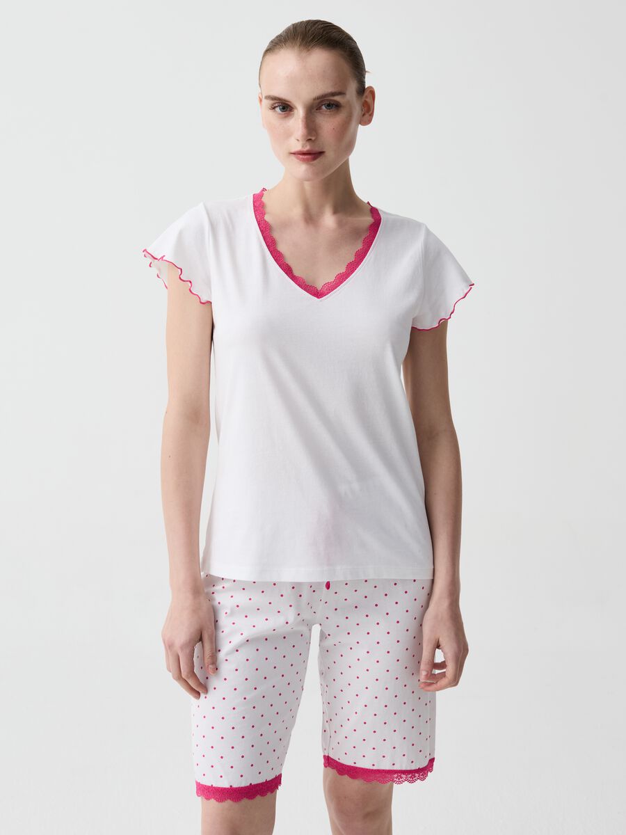 Short polka dot pyjama trousers with lace_0