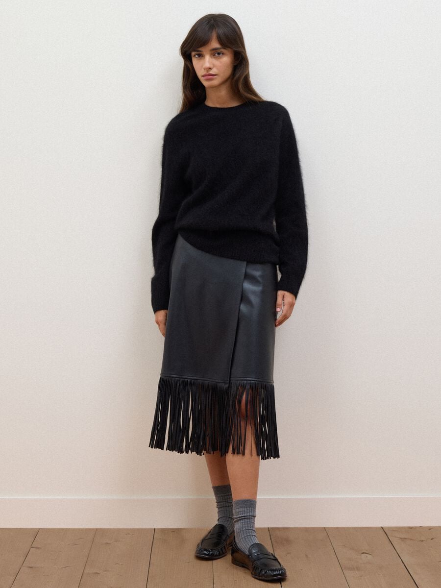 Maglia girocollo nera in misto lana e cashmere over fit_1