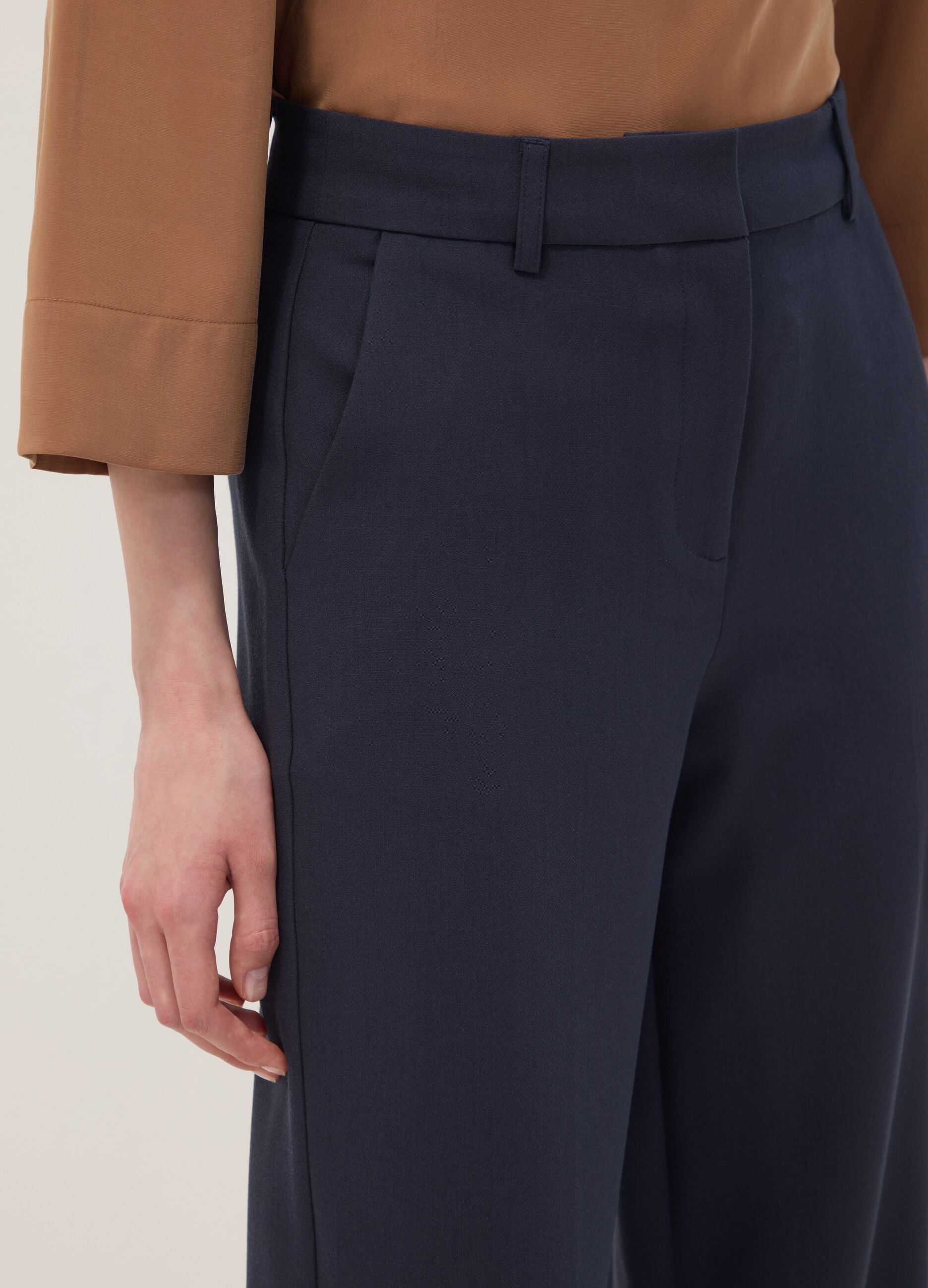 Straight-leg blue stretch viscose trousers