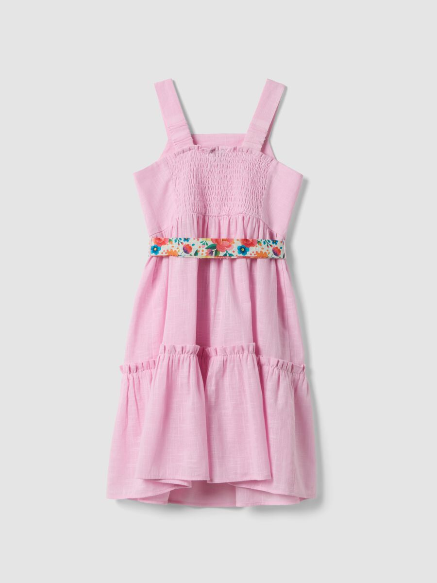 Girls' regular fit pink pure cotton dress with floral belt_4