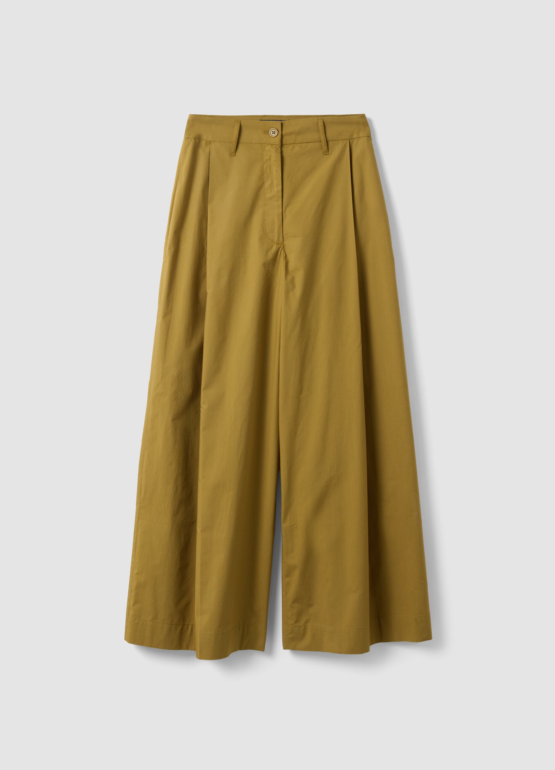 Green wide-leg trousers in pure cotton