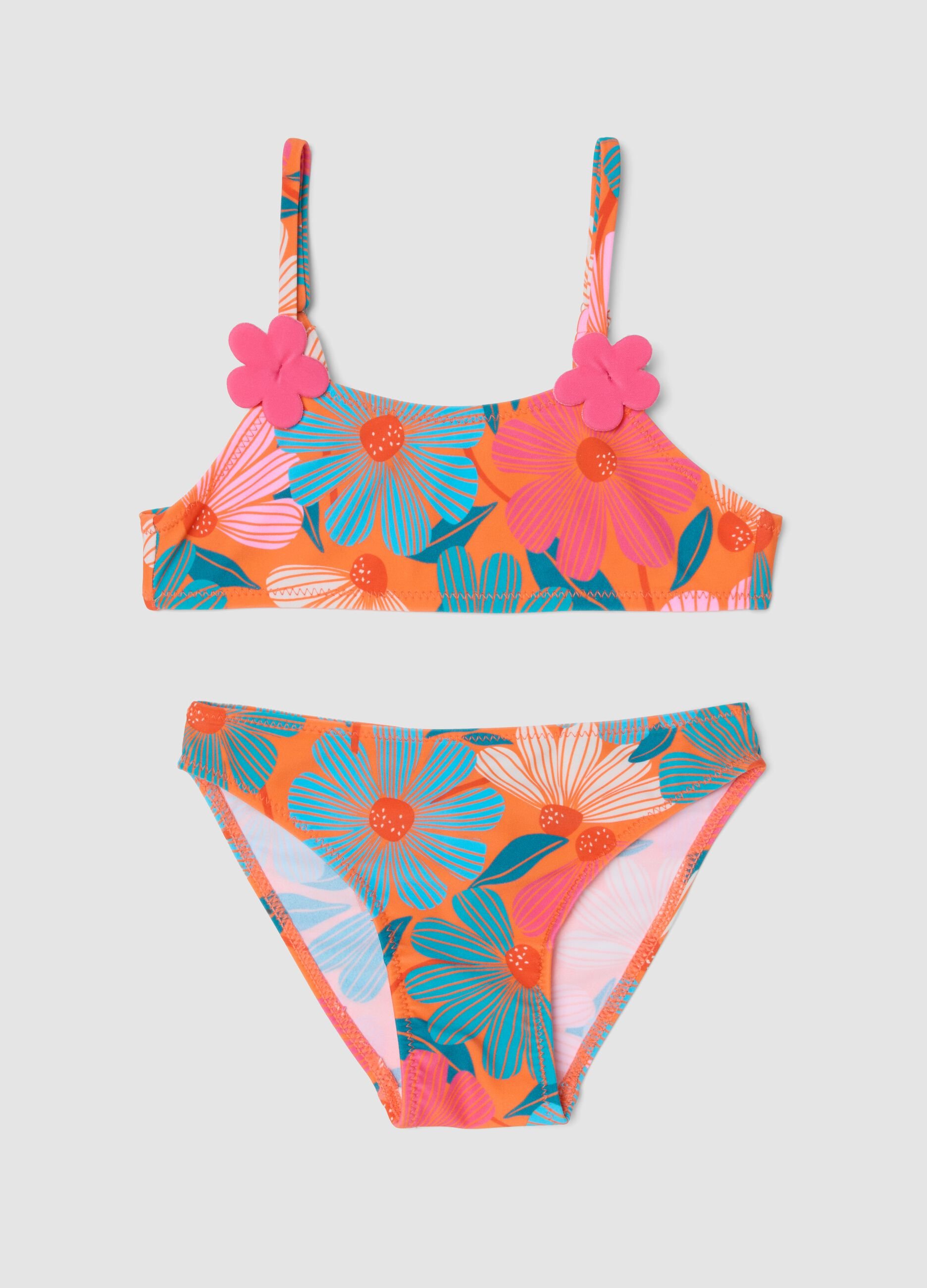 Girls&rsquo; multicolour floral print bikini