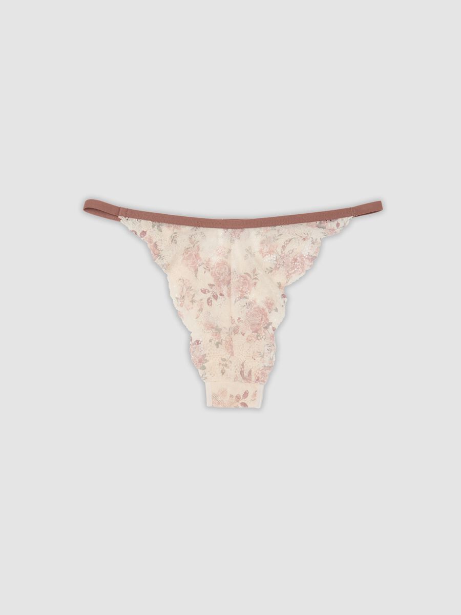 Slip beige in cotone organico con stampa floreale e pizzo_2