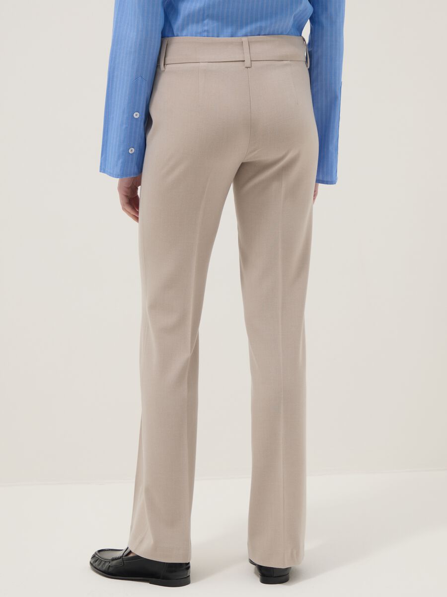 Beige stretch fabric flare fit trousers_2