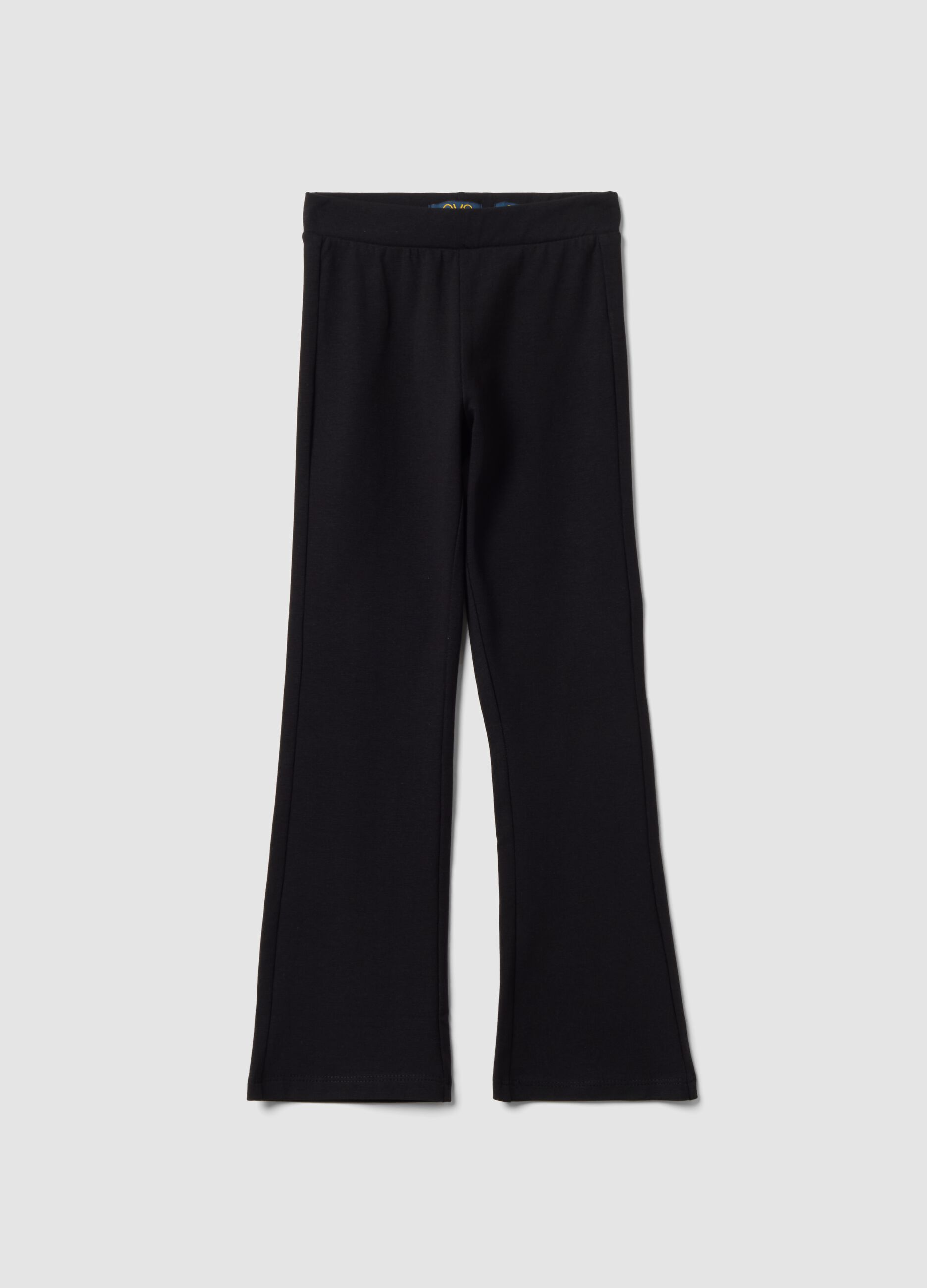 Black flared stretch cotton leggings
