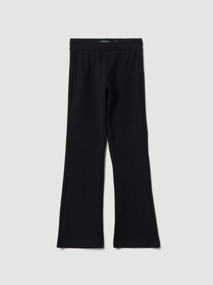 Black flared stretch cotton leggings_0