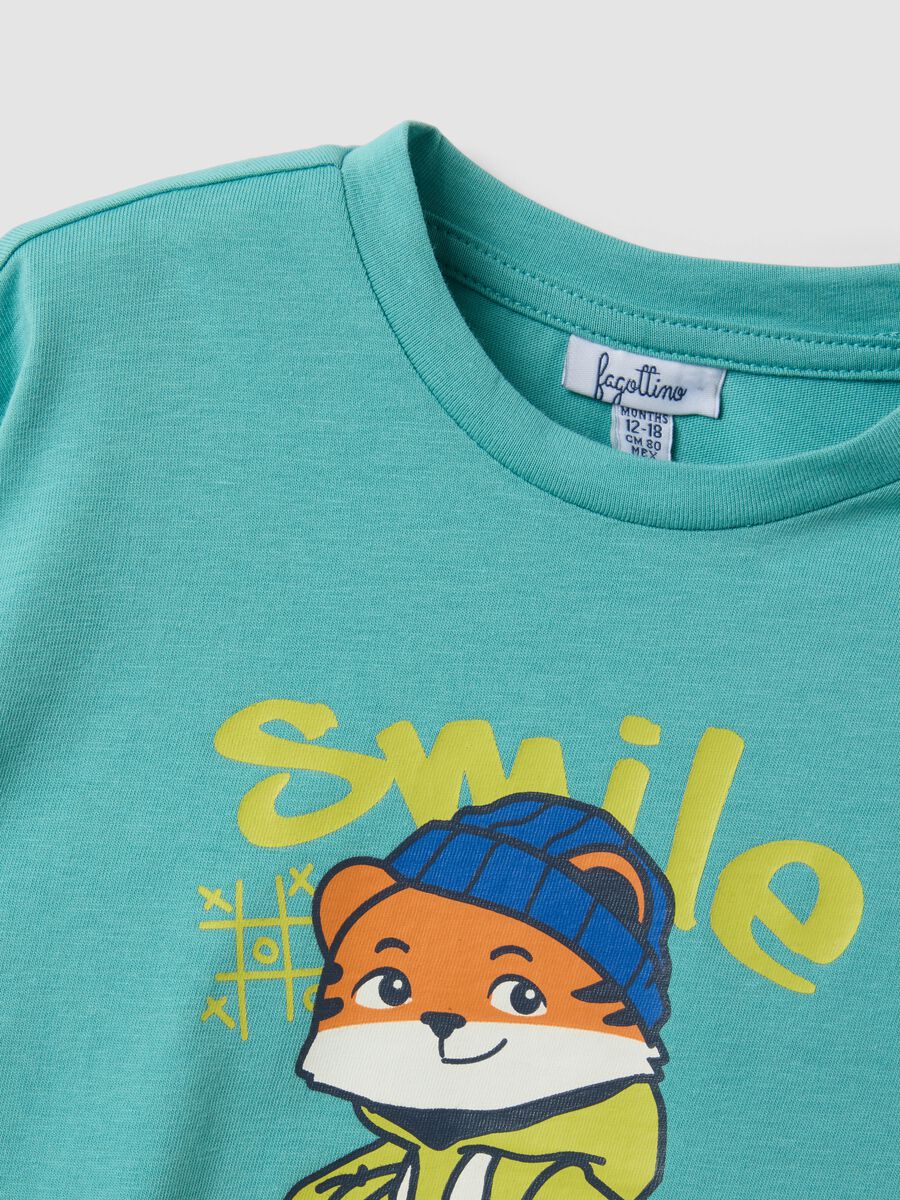 Light blue oversized pure organic cotton T-shirt with tiger print for boys_2