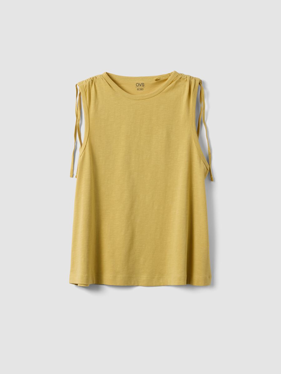 Yellow pure cotton tank top with shoulder ties_4