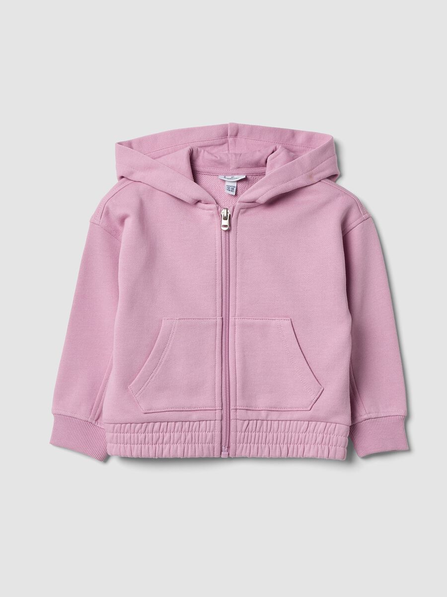 Pink organic cotton hooded sweatshirt with oversized fit for baby girl_0