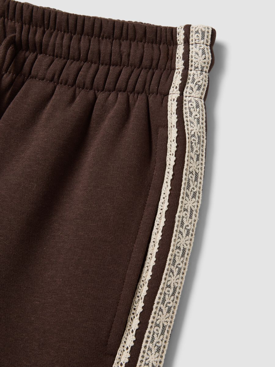 Braune Wide-Leg-Hose aus Baumwollmix mit Spitzendetails_1