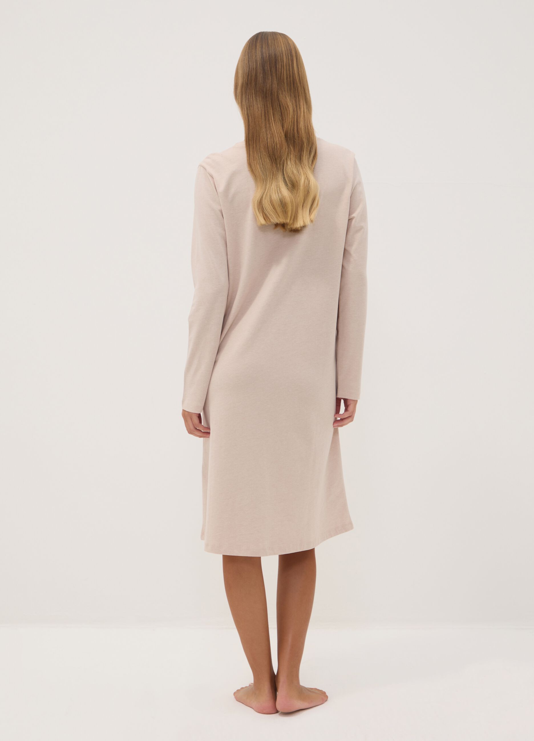 Beige organic cotton-blend jersey nightdress with crew neck