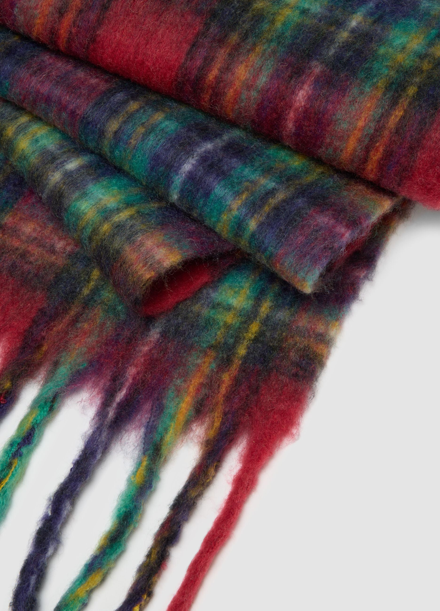 Multicolour checked wool-blend scarf