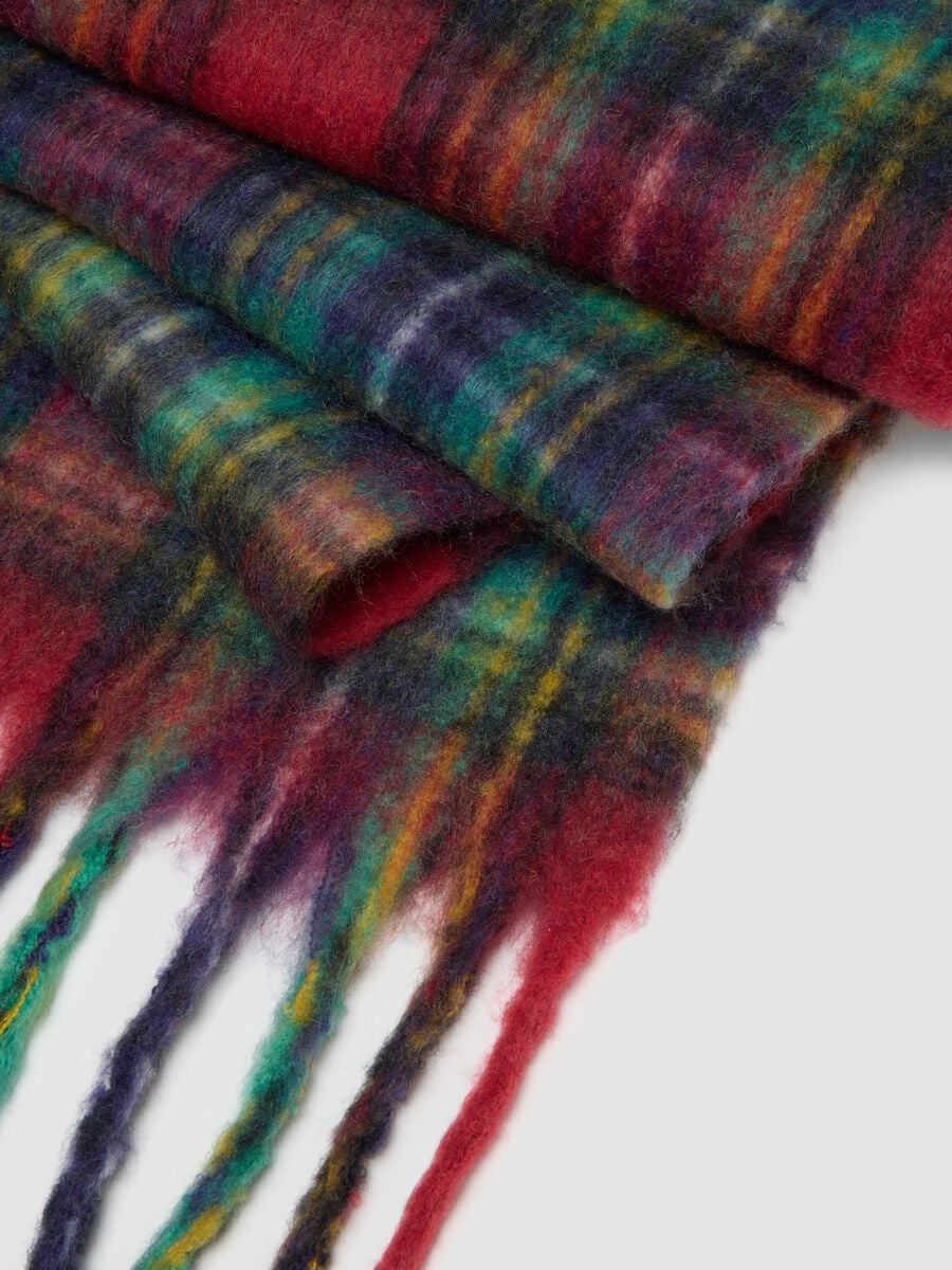 Multicolour checked wool-blend scarf_2
