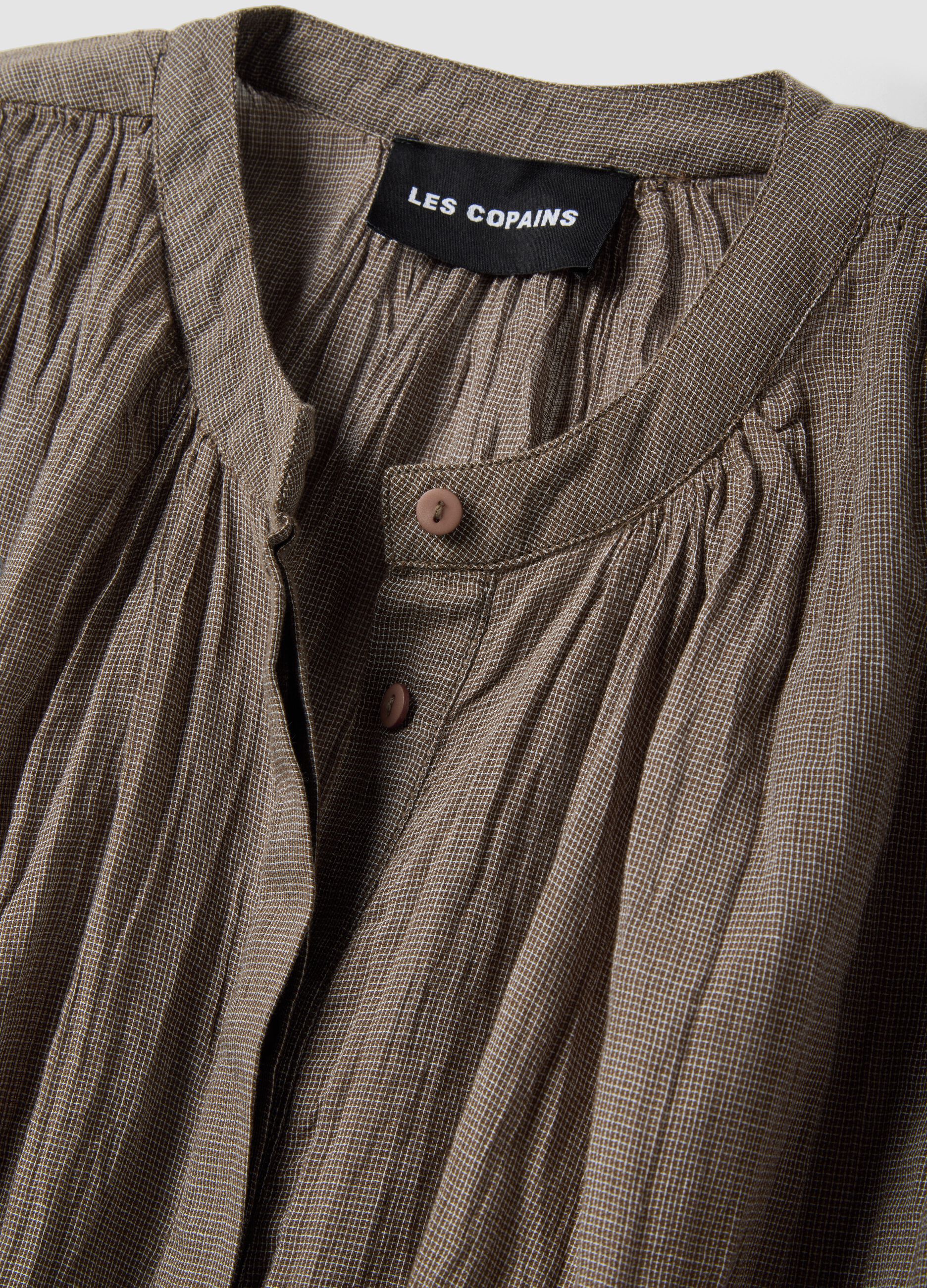 Blouse sans manches en coton pur marron coupe r&eacute;guli&egrave;re