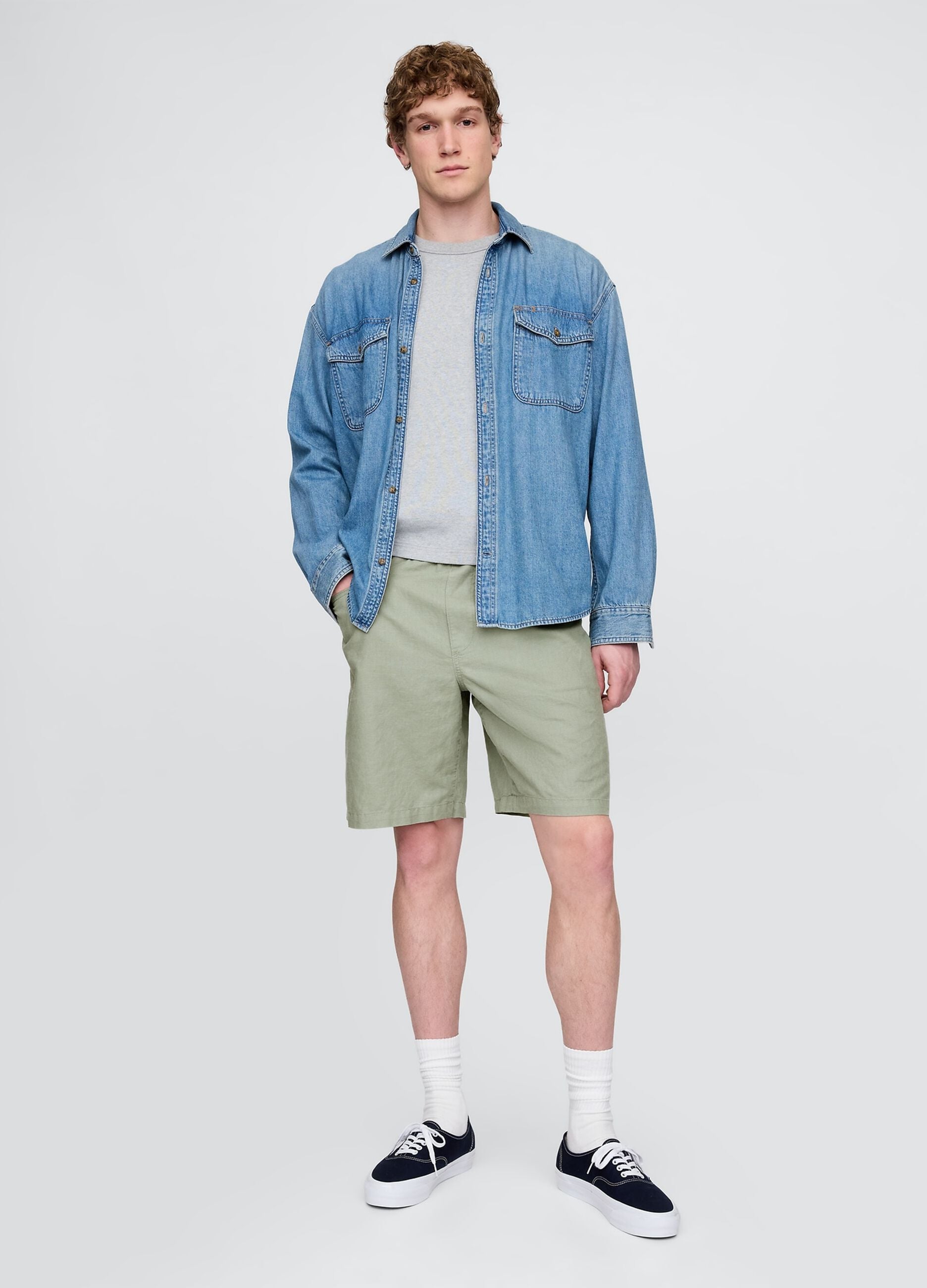Shorts verts en lin et coton par Gap