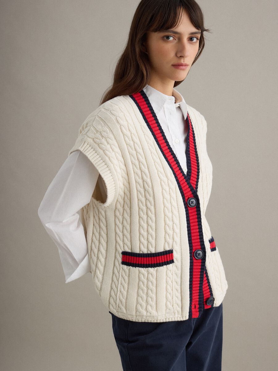 Multicolour pure cotton oversize fit deep V-neck waistcoat_0