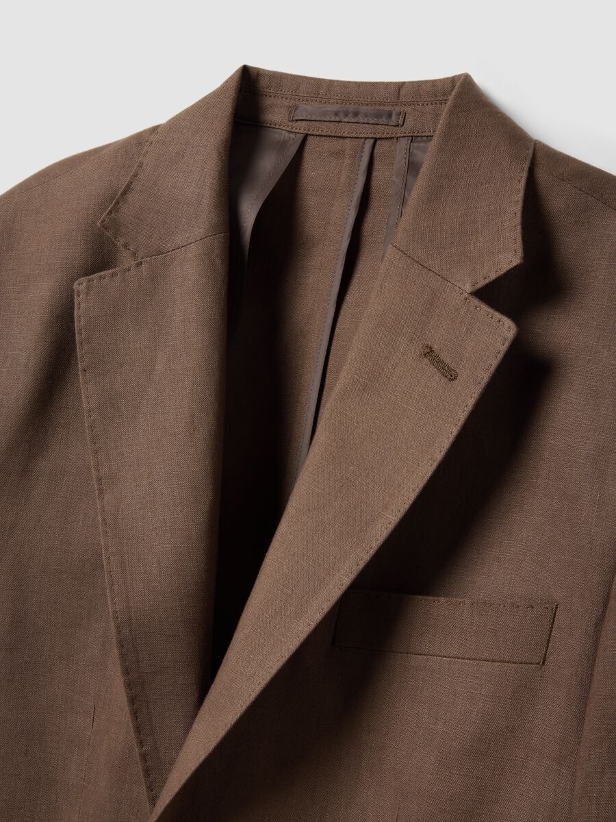 Brauner Slim-Fit-Blazer aus reinem Leinen_1