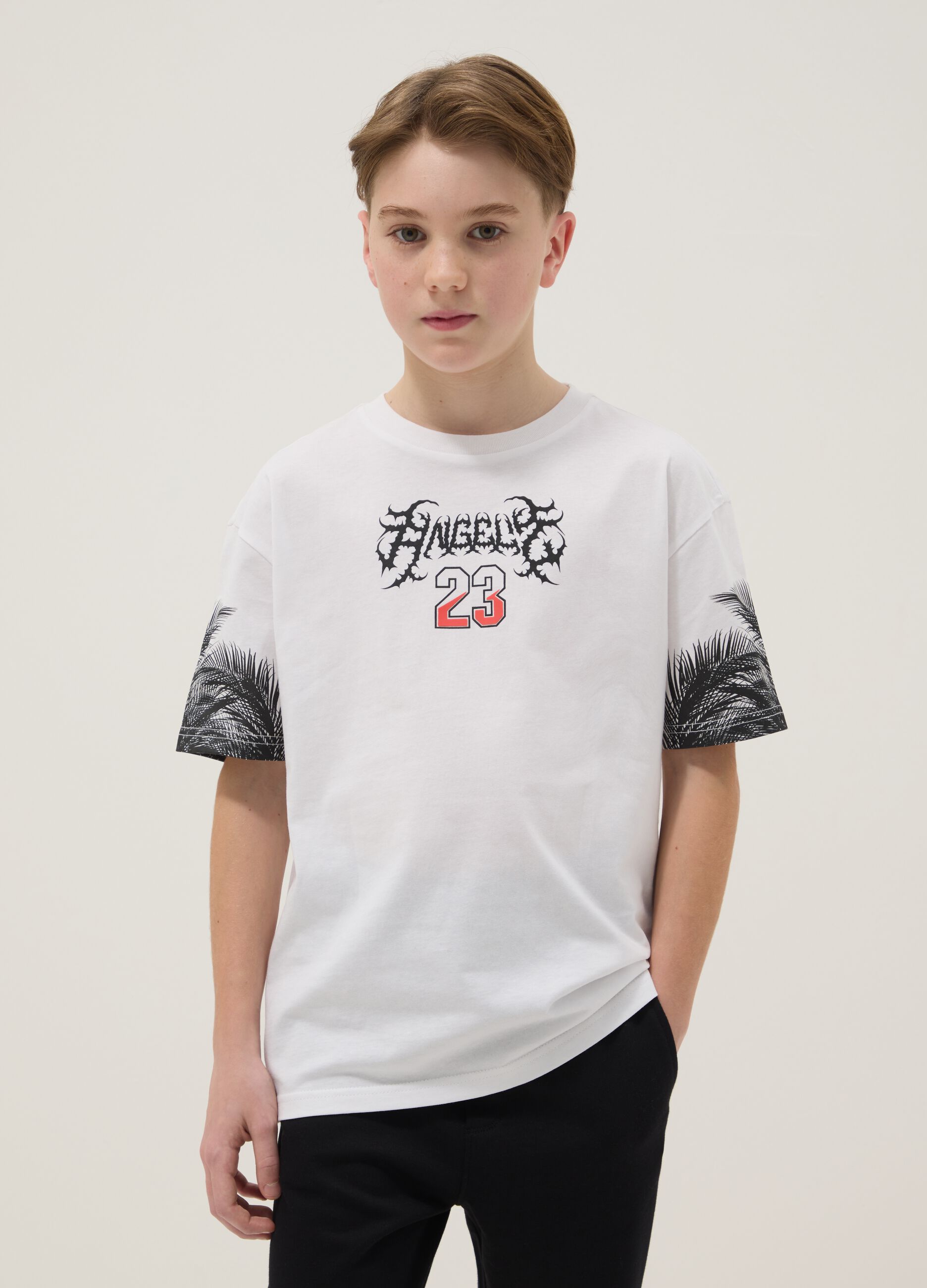 Children's white pure cotton oversized fit t-shirt with prints