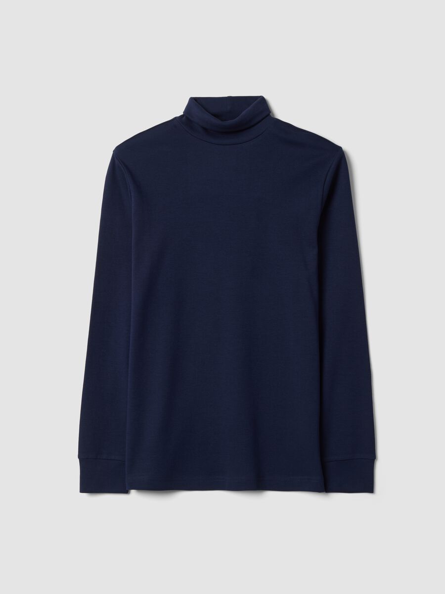 T-shirt blu in puro cotone con dolcevita_0